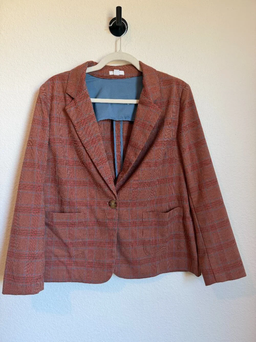 J. Jill Petite Plaid Knit Blazer Jacket Pink Blue Stretch Career Casual - Picture 2 of 9